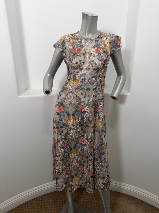 Zara Dresses & Skirts - Zara Lace Midi Dress Multi Floral Cap Sleeve Size M
